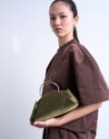 [Topshop] Topshop Ginny metal handle grab bag in khaki-Green One Size KHAKI