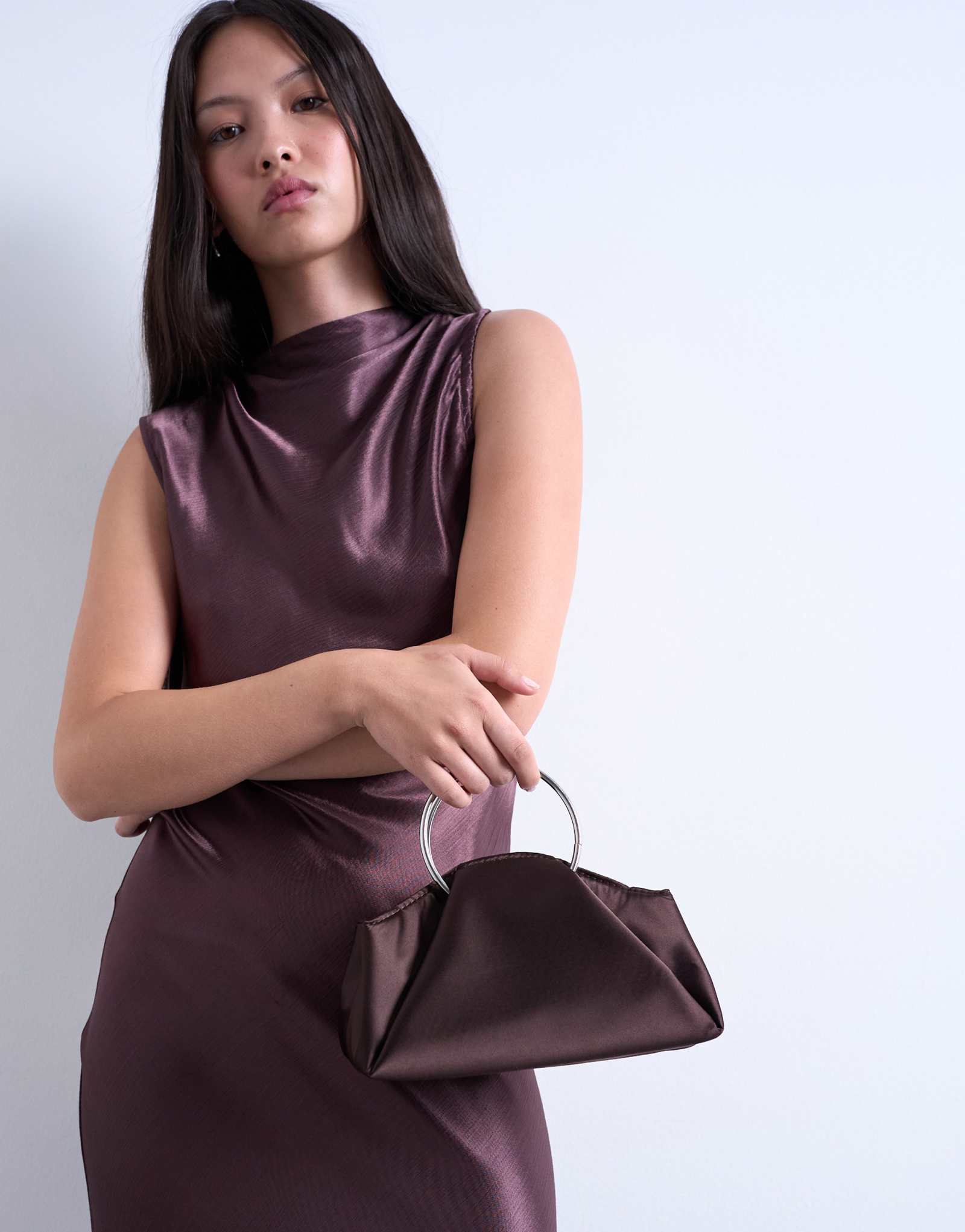 Сумочка Topshop Ginny с металлической ручкой шоколадного цвета