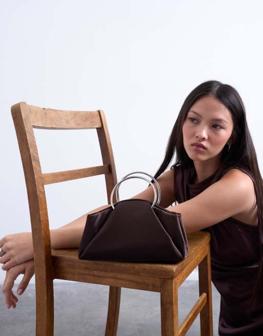 Topshop Ginny metal handle purse in chocolate