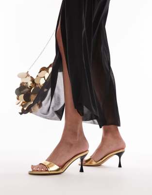 Topshop - Ginny - Mules in Gold mit Absatz-Weiß