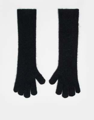 Ginny Premium alpaca mix ribbed knitted gloves in black