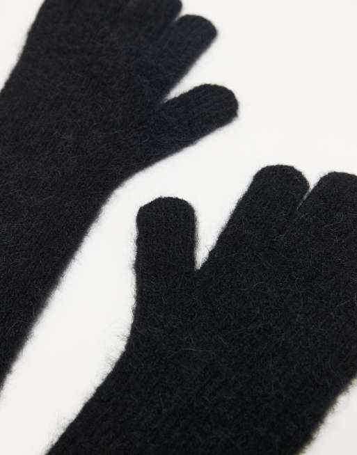 Topshop Ginny Premium alpaca mix ribbed knitted gloves in black, 2 of 3