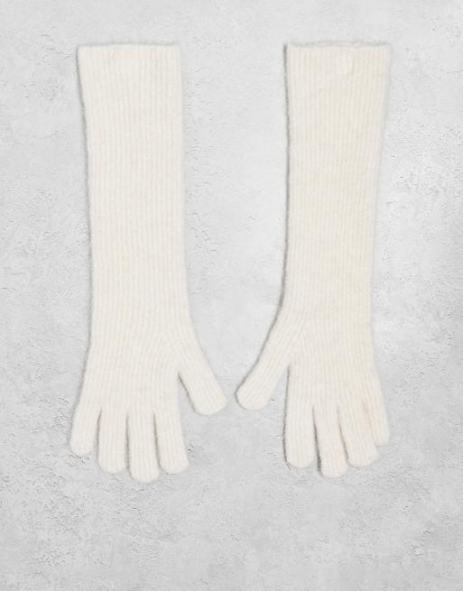 Topshop - Ginny - Premium - Cremefarvede ribstrikkede handsker i alpakablanding, 3 af 3