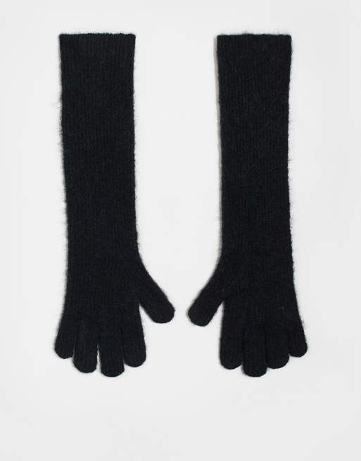 Topshop – Ginny – Premium – Svarta, ribbstickade handskar i blandad alpackaull, 3 av 3