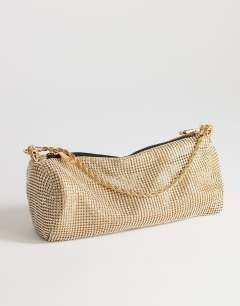 Model wearing Ginny small diamante grab bag in gold