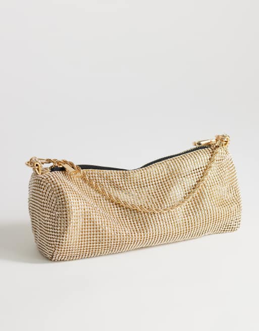 Topshop Ginny small diamante grab bag in gold, 4 of 4