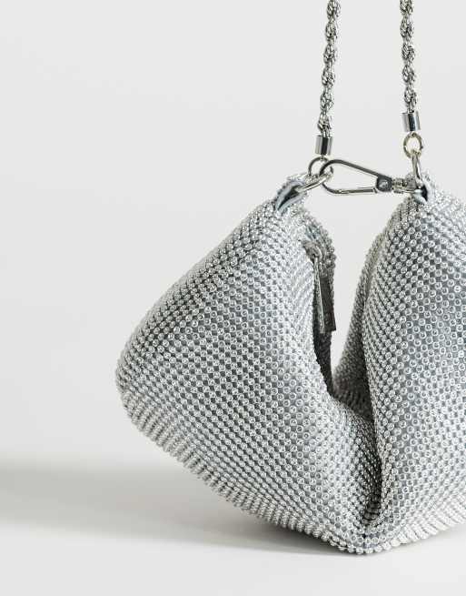 Topshop Ginny small diamante grab bag in silver, 3 of 4
