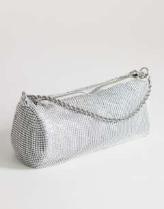 Model wearing Ginny small diamante grab bag in silver