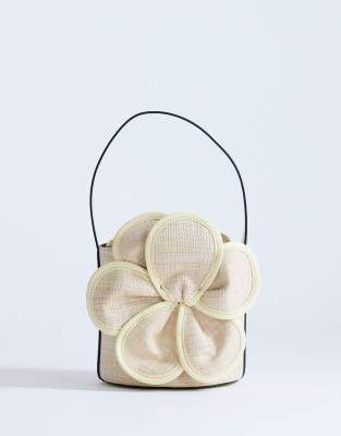 Gino - Sac à main en paille avec détail fleur de taille moyenne - Jaune One Size