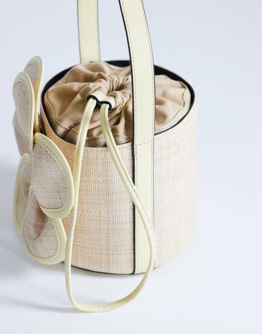 Topshop - Gino - Sac à main en paille avec détail fleur de taille moyenne - Jaune, 3 de 4
