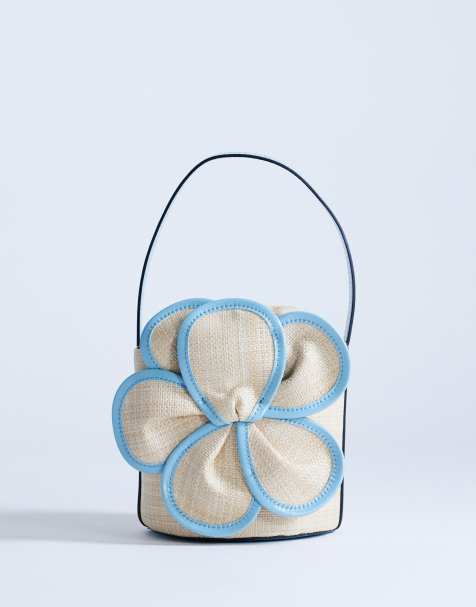 Topshop - Gino - Sac à main en paille avec fleur de taille moyenne - Bleu clair - view 1