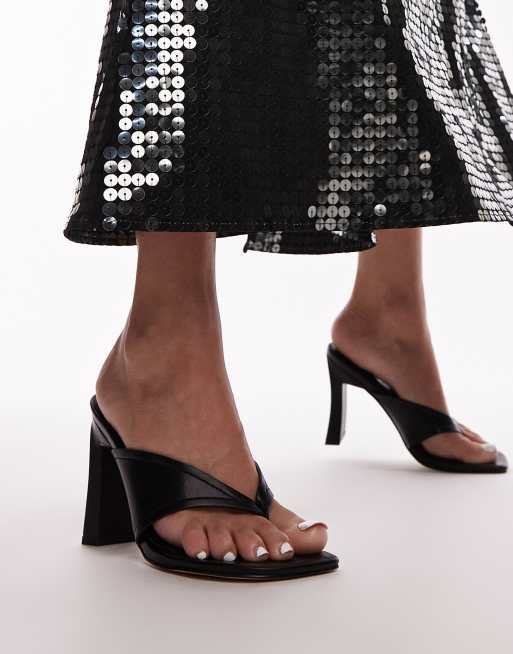 Topshop – Gisele – Absatz-Mules in Schwarz mit Zehensteg