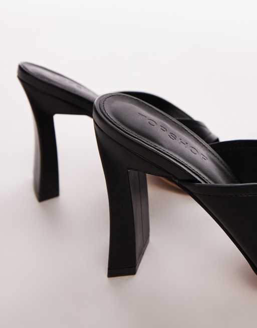 Topshop Gisele toe post heeled mules in black ASOS