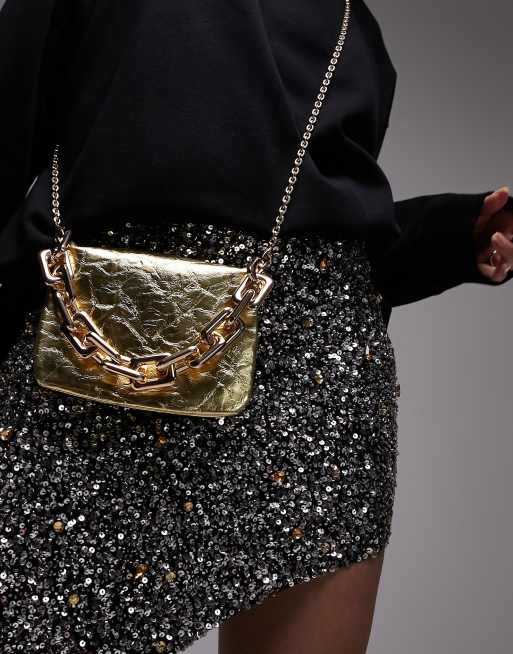 Topshop - Giselle - Borsa a mano oro con catenina spessa, 3 di 4