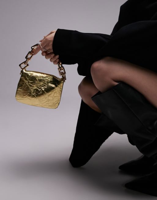 Topshop – Giselle – Złota torebka do ręki z grubym łańcuchem