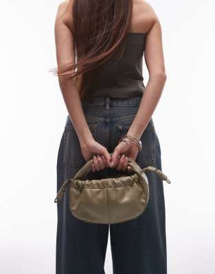 Topshop Topshop Giulia grab bag with ruche detail and twist handle in sage-Green