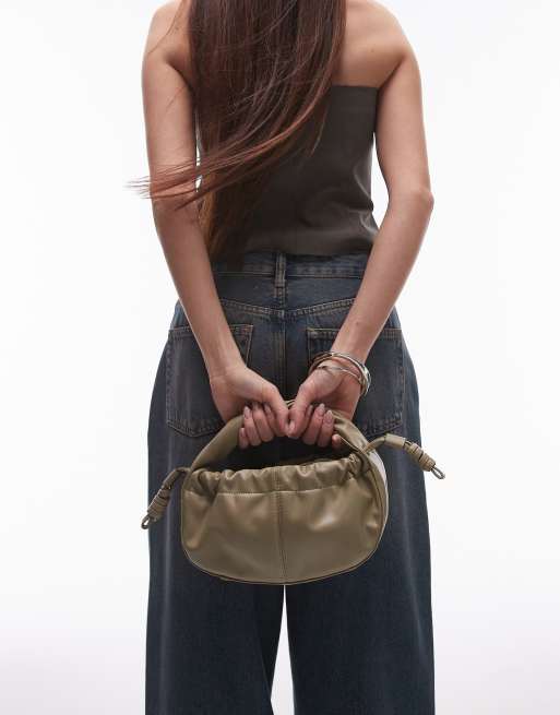 Topshop Giulia grab bag with ruched detail and twist handle in sage