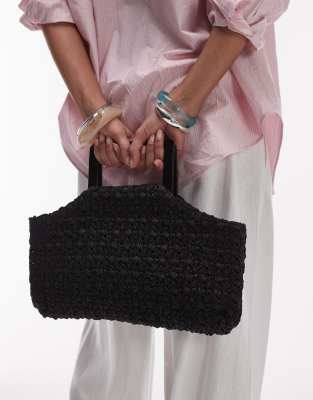 Topshop - Giveon - Handtasche in Strohoptik in Schwarz