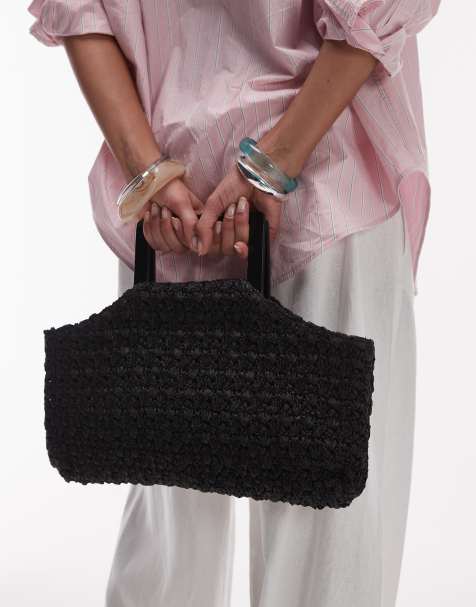 Topshop – Giveon – Handtasche in Strohoptik in Schwarz - view 1