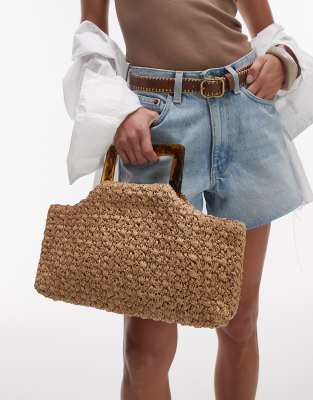 Giveon straw bag with handle in natural-Neutral