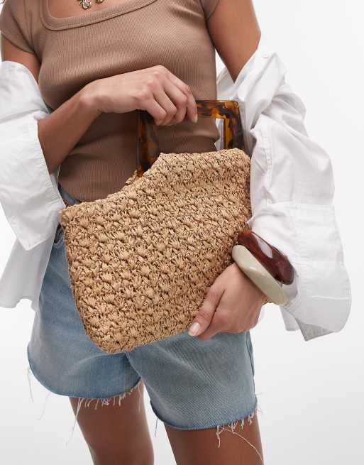 Topshop Giveon straw bag with handle in natural