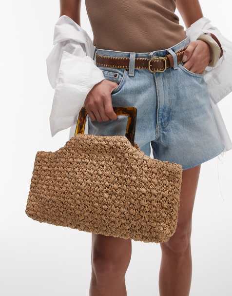 Topshop - Giveon - Stro tas met handvat in naturel - view 1