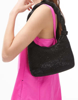 Topshop Gladis diamante twist grab bag in black