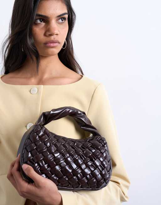 Topshop Gladys woven grab bag in chocolate