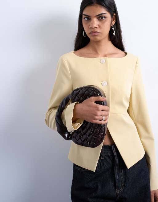 Topshop Gladys woven grab bag in chocolate
