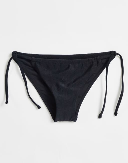 Topshop - Glanzend bikinibroekje met gestrikte zijkanten in zwart 