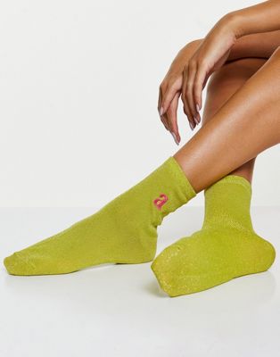 Topshop glitter sock with a motif in yellow