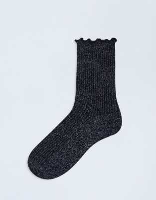 Topshop Glitter Socks In Black