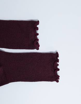Topshop Glitter Socks In Burgundy