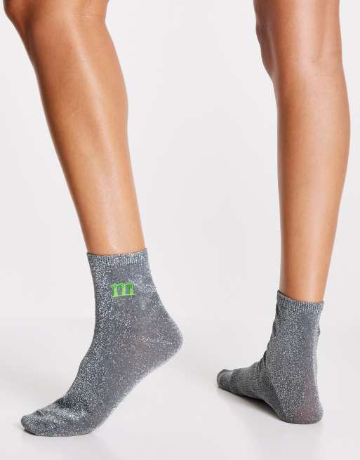 Topshop glitter socks with m motif in grey