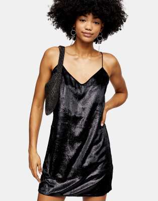 black glitter slip dress