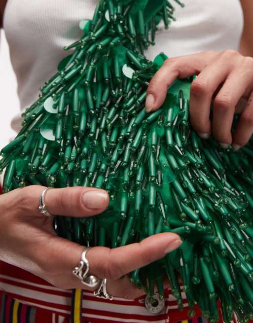 Topshop - Gloria - Handtas met kralen in groen, 2 van 4