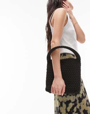 Topshop Topshop Gloria woven grab bag in black