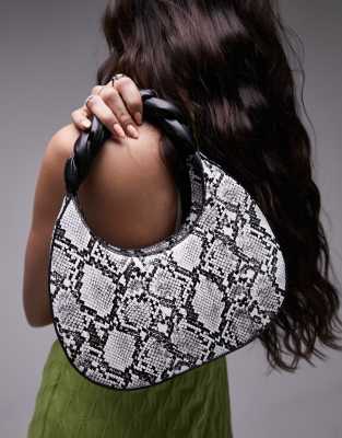 Topshop Glyn scoop grab bag with twist handle in snake print