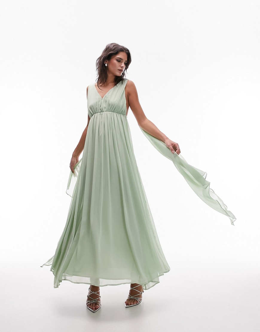 Topshop Goddess Gown Occasion Maxi Dress In Sage-green