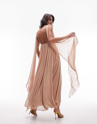 Topshop goddess gown occasion maxi dress in blush - ASOS Price Checker