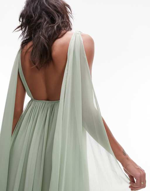 Topshop Goddess Vestito lungo da cerimonia stile vestaglia verde salvia