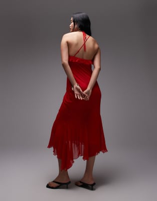 Topshop godet hem occasion midi dress in red chiffon