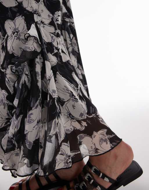 Topshop – Godet-Rock mit schwarz-weiß skizziertem Vintage-Blumenmuster, 2 von 5