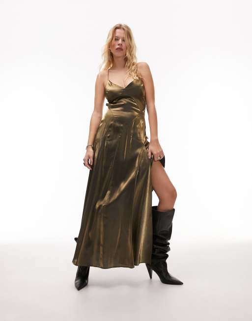 Topshop gold 2025 slip dress