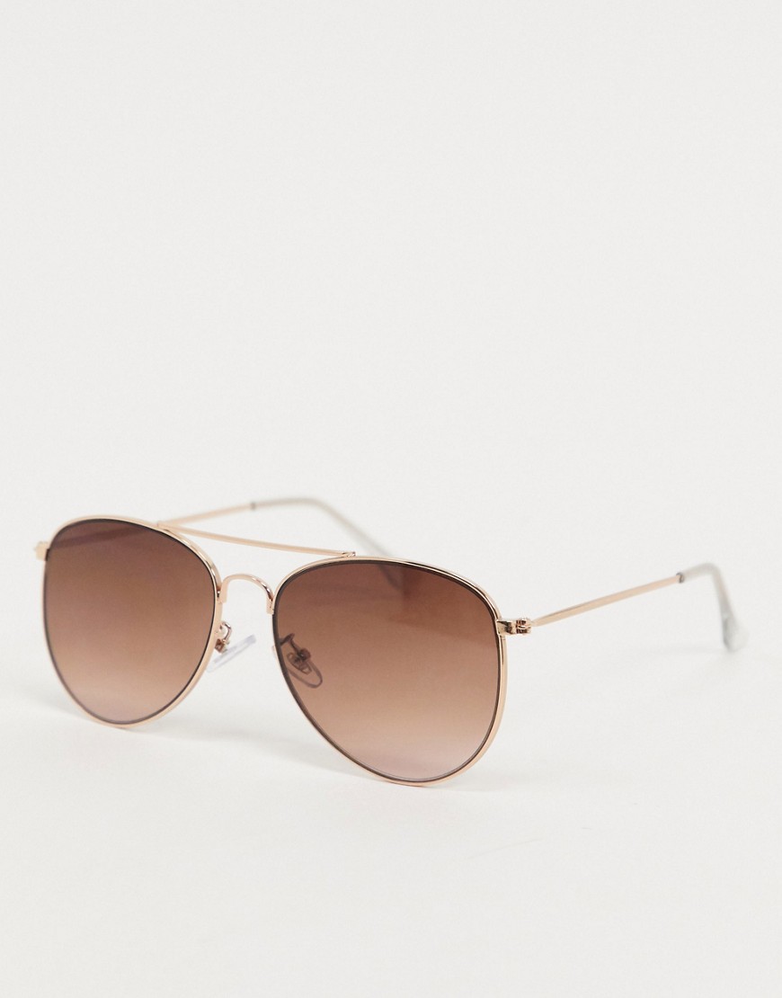 Topshop Gold Metal Aviator Sunglasses With Brown Gradient Lens