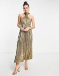 [Topshop] Topshop gold plisse cut out halter midi dress 10 GOLD