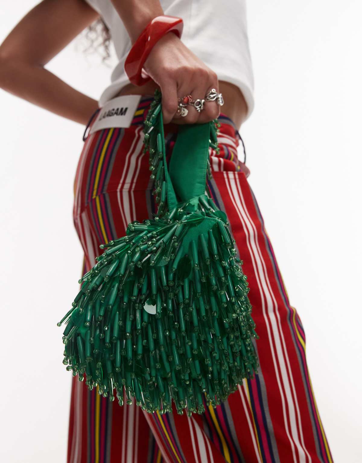 Topshop Golda beaded grab bag in green