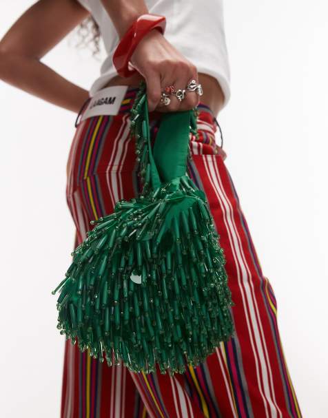 Topshop – Golda – Perlenbesetzte Handtasche in Grün - view 1