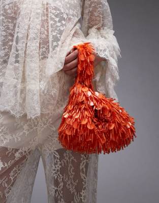 Topshop - Golda - Perlenbesetzte Handtasche in Orange