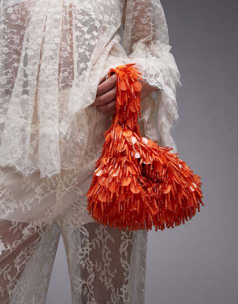 Topshop – Golda – Perlenbesetzte Handtasche in Orange - view 1